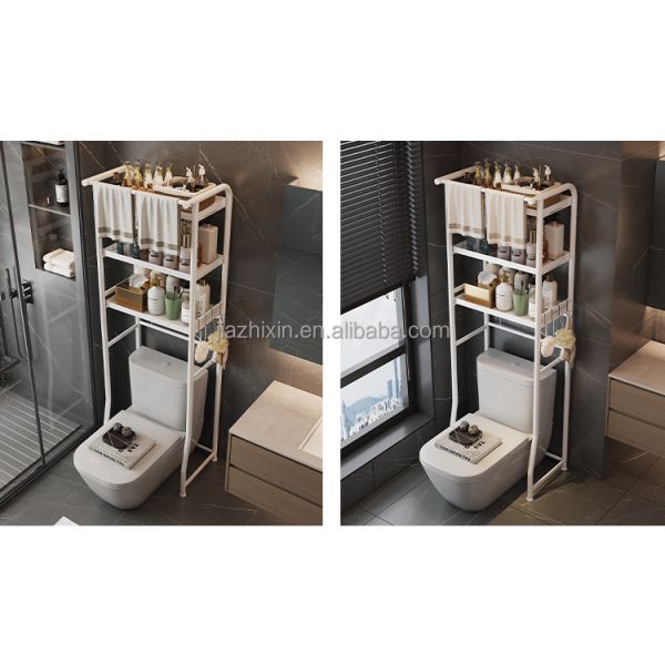3 Tier Bathroom Metal Toilet Rack Tower With Hanging Rod Towel Storage Holder Toiletries Organize Holder Paper Towel Hook Shelf