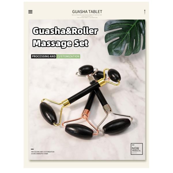 Muscle Massage Custom Black Bian Stone Gua Sha Scraping Board Guasha Face Roller Gift Box Set for Spa Skin Care Routine