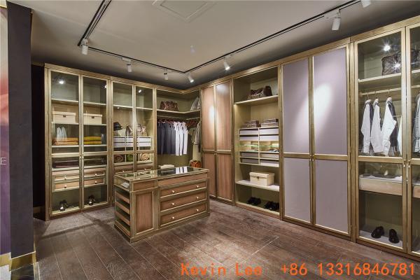 Villa house wardrobe closet in light luxury design Built-in cabinets for cloth and jewelry display wood working counters