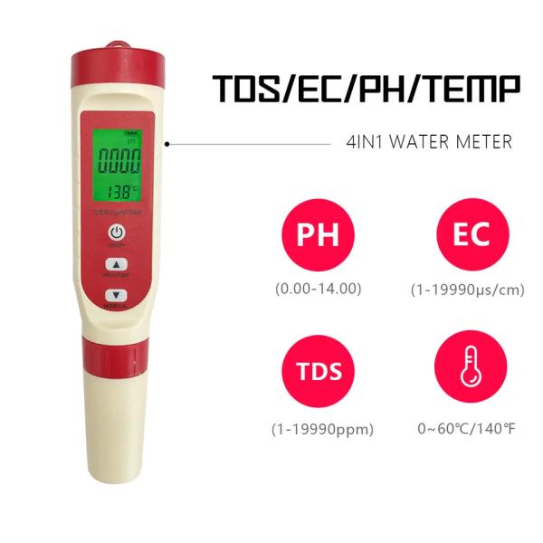 4 in 1 Multiparameter Water Meter pH TDS EC and Temperature Measurement in One Device