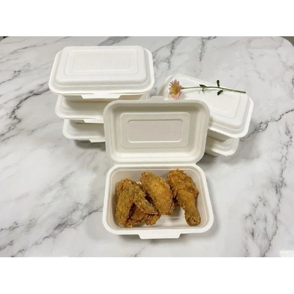 450ml Stackable Sugarcane Clamshell Food Container Takeout Bagasse Bento Box