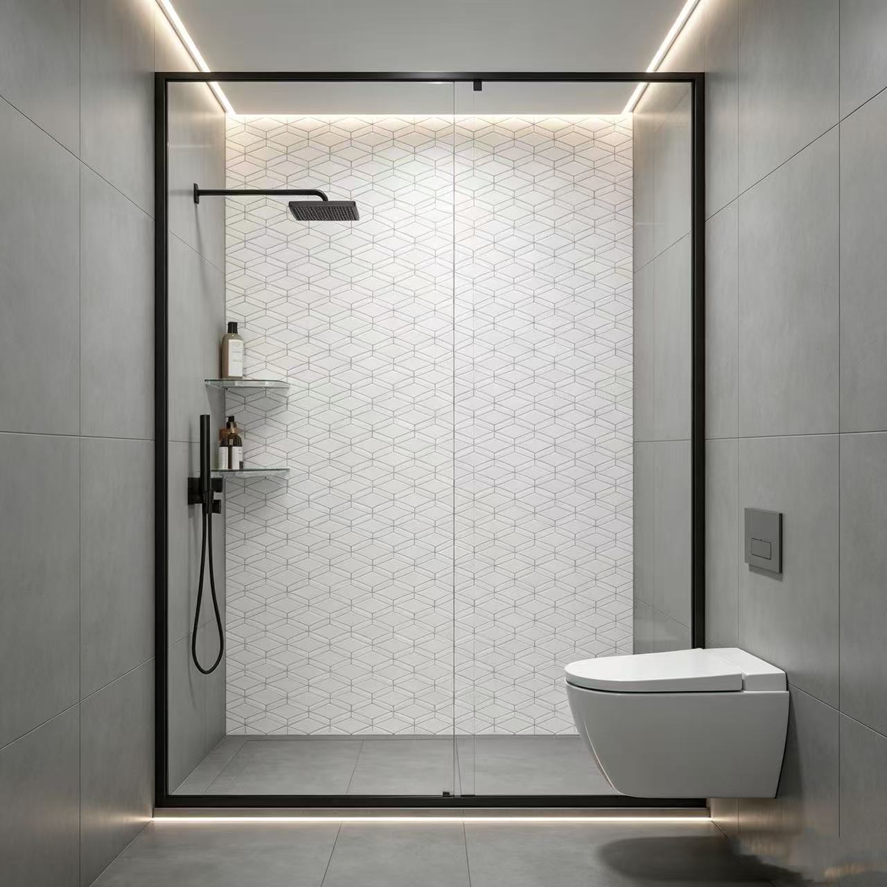 Interlocking Diamond Geometric Solid Surface Wall Panel Grout Free For Bathtub