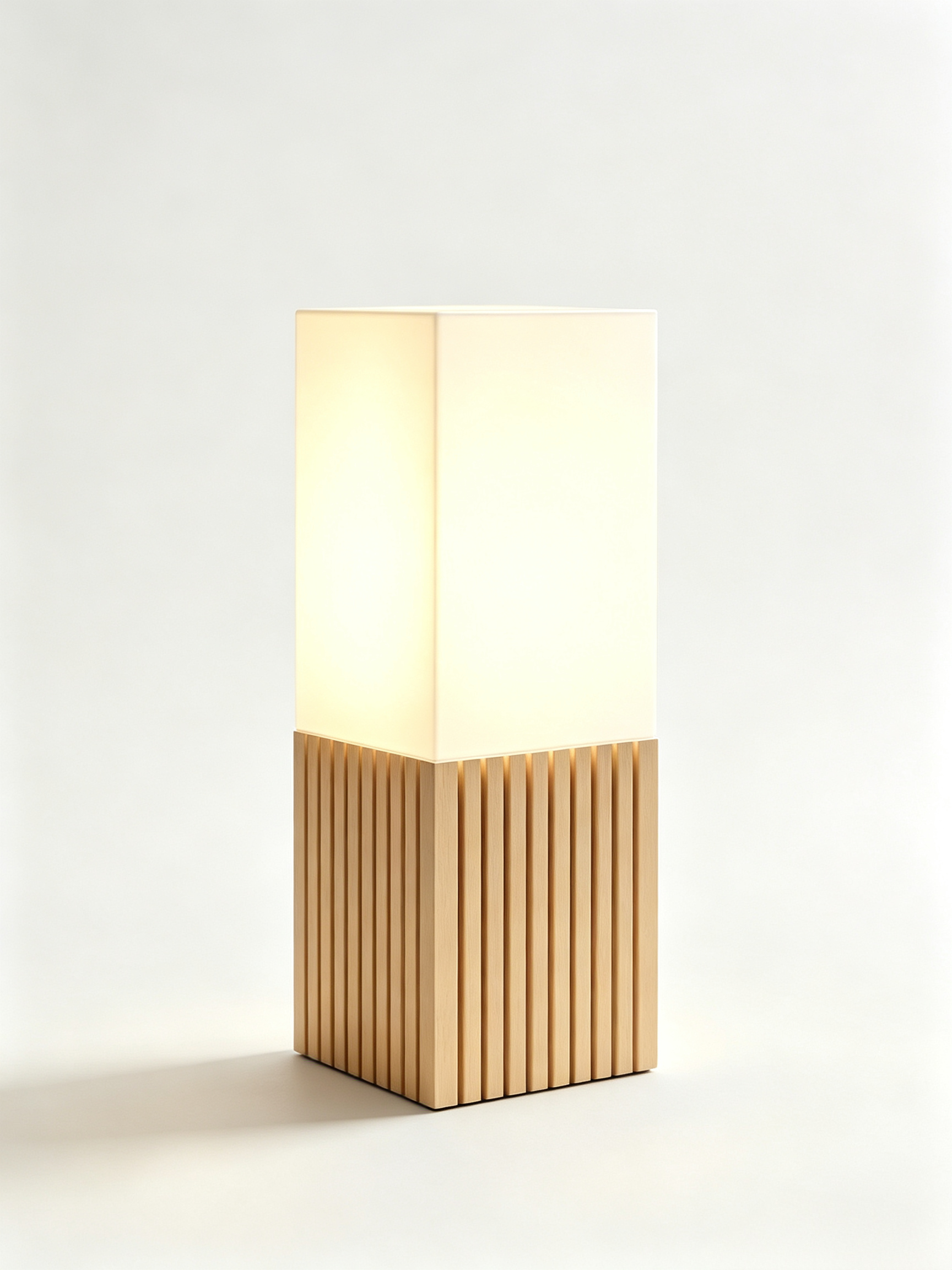 Warm Glow Square‑Shade Minimalist 3D Lighting Fixtures With Wood‑Slat Look For Indoor Home Illumination