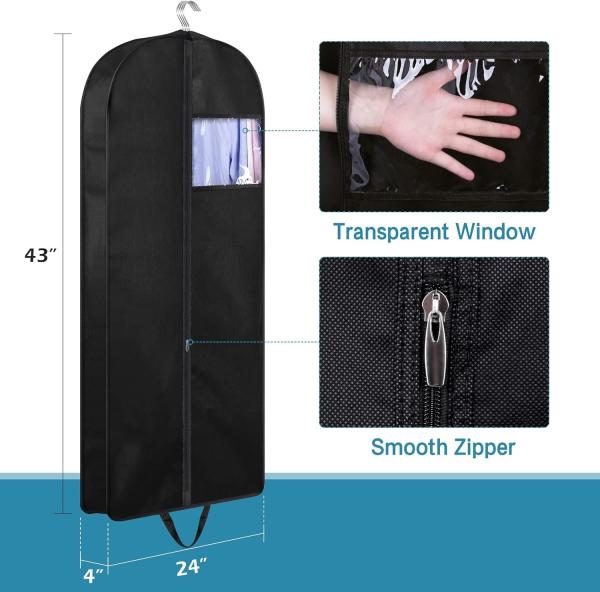 KIMBORA 43 SUIT BAGS FOR CLOSET STORAGE AND TRAVEL, GUSSETED HANGING GARMENT BAGS FOR MEN SUIT COVER WITH HANDLES FOR
