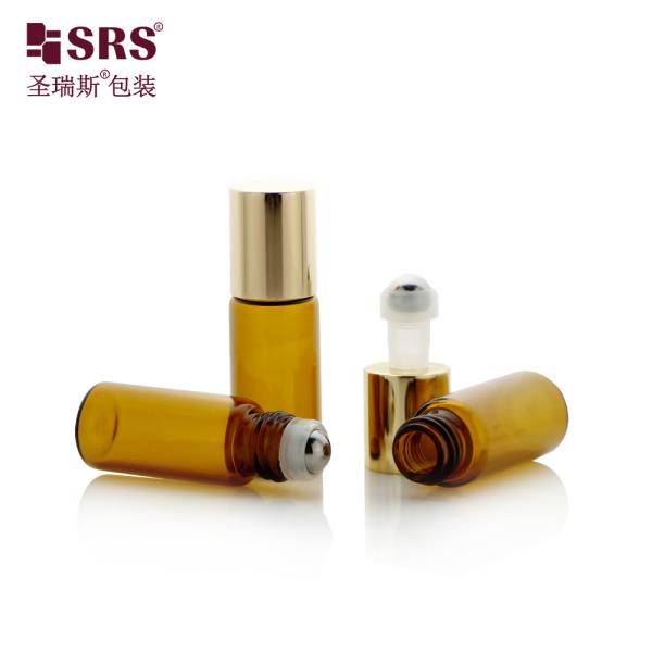 BLP-3ML Sem vazamento Ambre Botão de bola de vidro rolante de aço para óleo essencial Perfumes de embalagem cosmética personalização