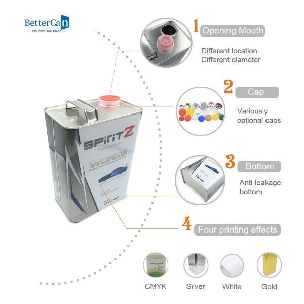 Impresión modificada para requisitos particulares lata rectangular del metal de la pintura 4l de la lata del aceite de motor ISO9001