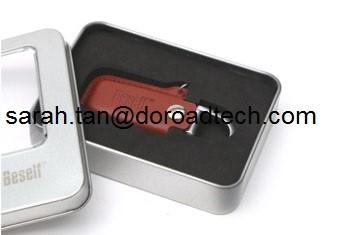 Factory Wholesale Metal USB with Leather Case, USB 2.0 Leather USB Flash Drive for Gift