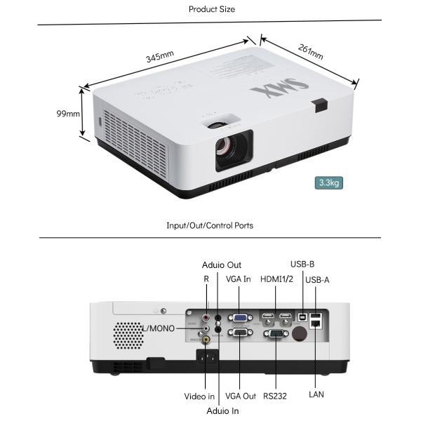 Outstanding Brightness Of 3700 Lumens Short Throw Laser Projector With XGA Resolution