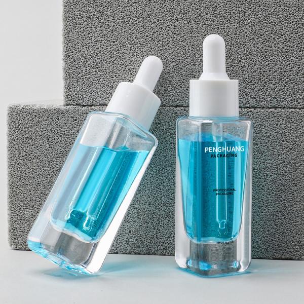 30ml Square Essence Oil Serum Dropper Bottles Clear Glass Body Skincare Packing