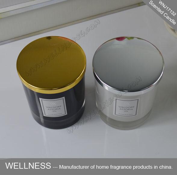 Clean Burning Natural Soy Wax Candles , Gold Lid Black Glass Candle Jars