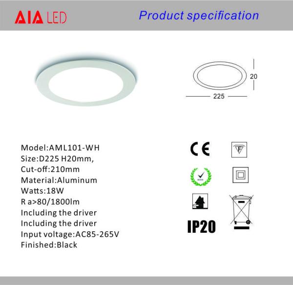 Recessed 18W ultrathin LED Panel light/LED ceiling light for home