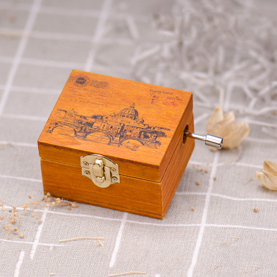 Christmas Holiday Wooden Jewelry Music Box with Silk-Screen Printing and Burned Design