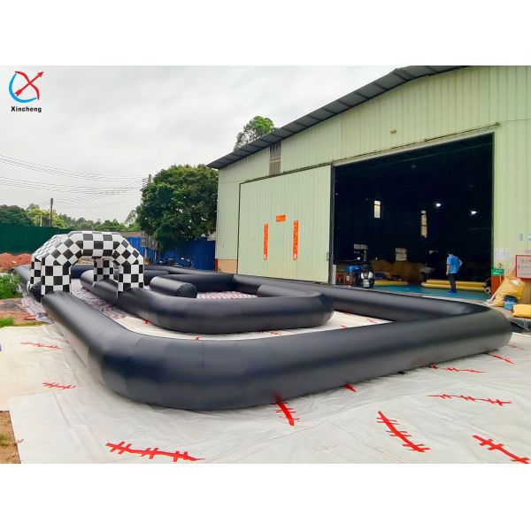 Commercial Inflatable Black Go-Kart Race Track with Checkered Arch for Events