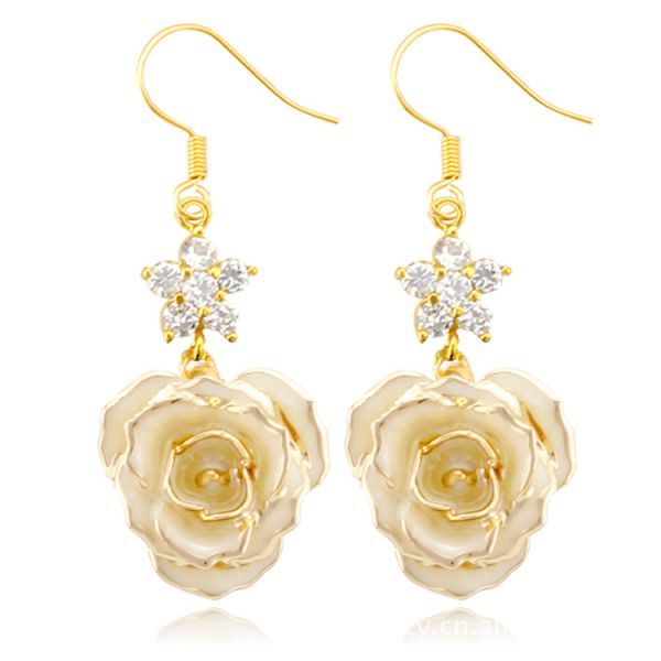24k Gold Dipped Rose Fashion Earrings Gifts for Girlfriend Mother's Day  Preserved  Gold Rose Earrings Manufacture Wholesale