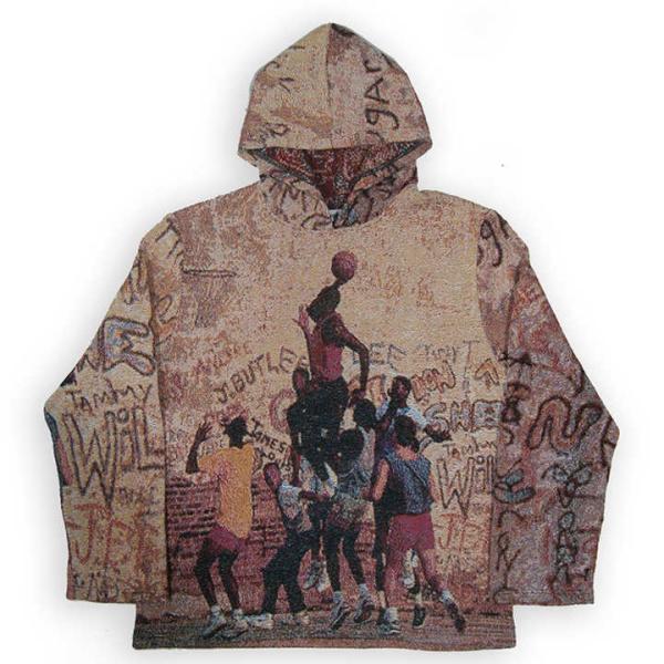 Anti-Shrink Heavyweight French Terry Oversized Printed Mens Woven Anime Tapestry Hoodie
