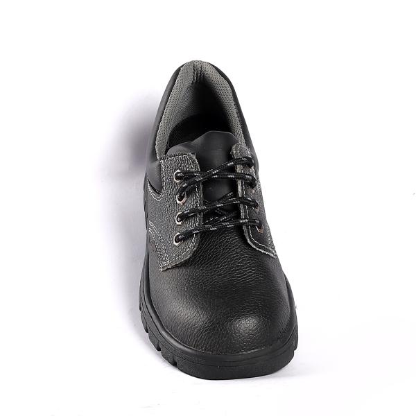 Steel Toe Safety Shoes with Nylon Fabric Gusset Tongue and Embossed Cow Leather Upper Material