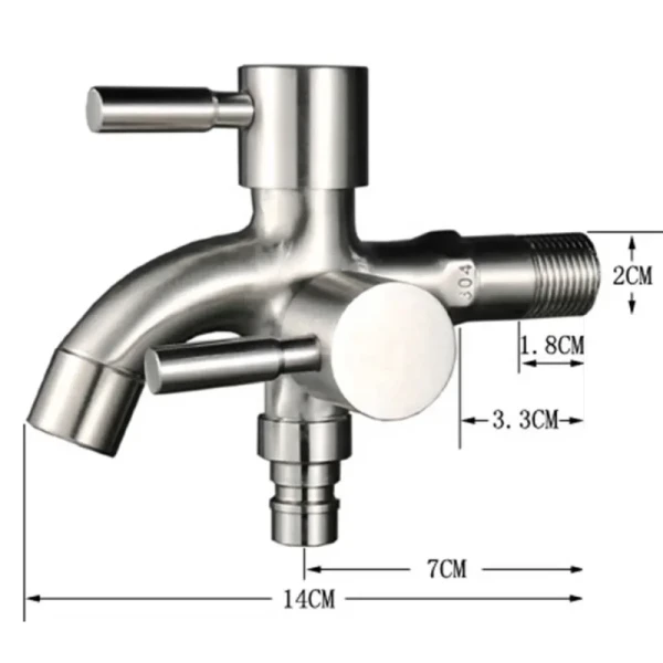 304 Stainless Steel Double Tap for Washing Machine in Bathroom G1/2 Multifunctional