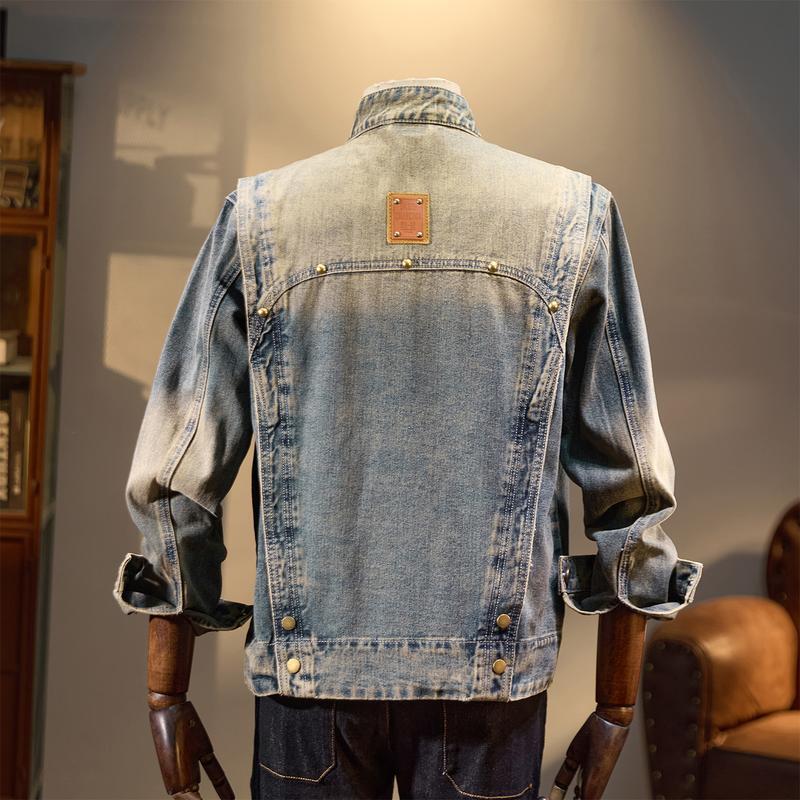 Washed Youth Trend Long Sleeve mens denim jacket wholesale Lapel Collar Vintage Color Custom (JK709)