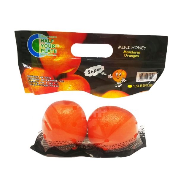 Custom Logo Transparent Cherry Grape Fruit Stand up Pouch with Zipper and Handle Recyclable Plastic Packaging Bags