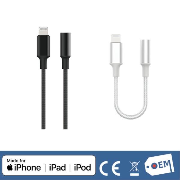 MFi Certified Lightning to 3.5 mm Headphone Jack Adapter, nylon braided, metal case