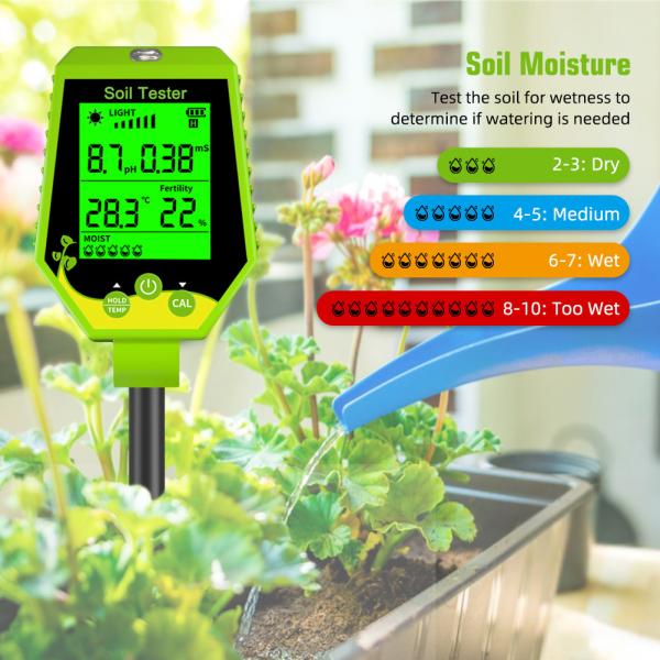 6 - In - 1 Soil Tester Kit Moisture/pH/Fertility/Sunlight/EC/Temp Meter For Garden Farm Indoor Plants