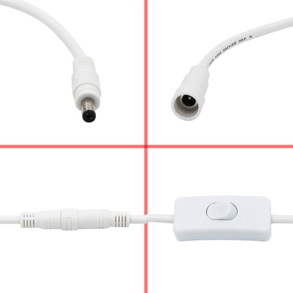 Cable de extensión de alimentación DC de hombre a mujer con interruptor de rocker en línea 303 - 5.5 mm x 2.1 mm para tira LED, CCTV, electrónica DIY