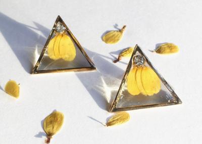 African Daisy Triangle Handcrafts Triangle Drop earrings Yellow And Red Africa Earrings Made In Japan
