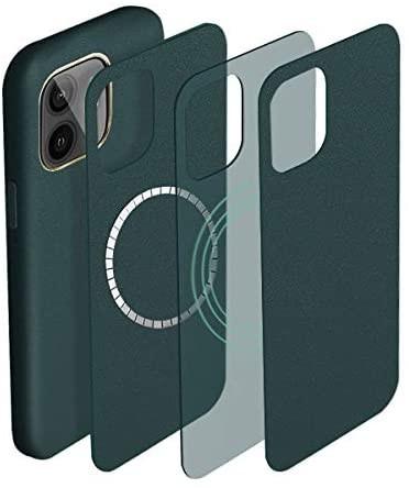 Full Protective Liquid Silicone iPhone 12 Case Built in Magnetic Ring (Supports MagSafe Wireless Charging) (Green)