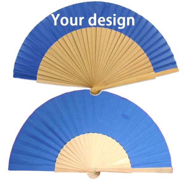 High Quality Customized Sandalwood Folding Hand Fan Handmade Crafts Wood Bone Paper Surface Polished Painted Folk Art Lovely