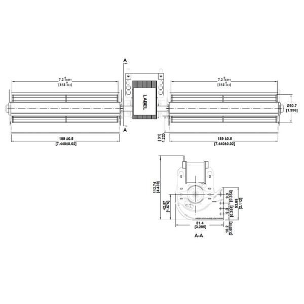 42W Double Cage Cross Flow Blower Fan 48mm diameter AC High Temperature Variable Mounting