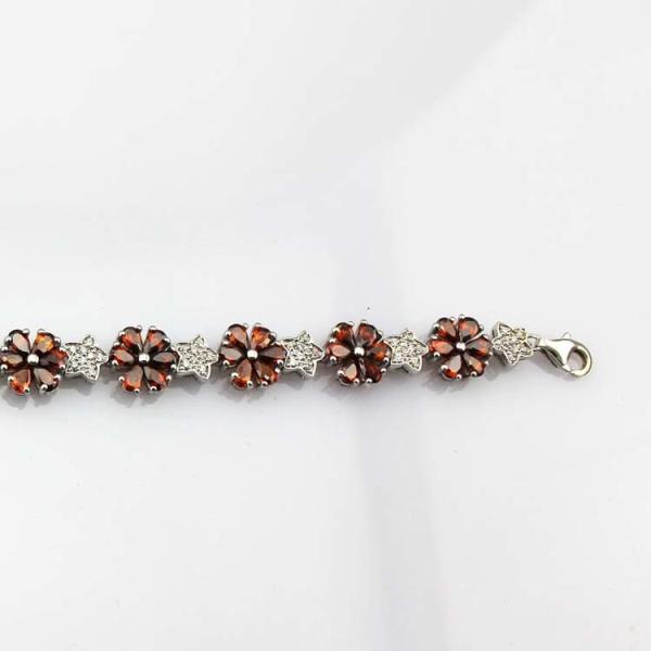 Sterling Silver Link Flower Garnet Cubic Zircon Tennis Bracelet(B01RED)