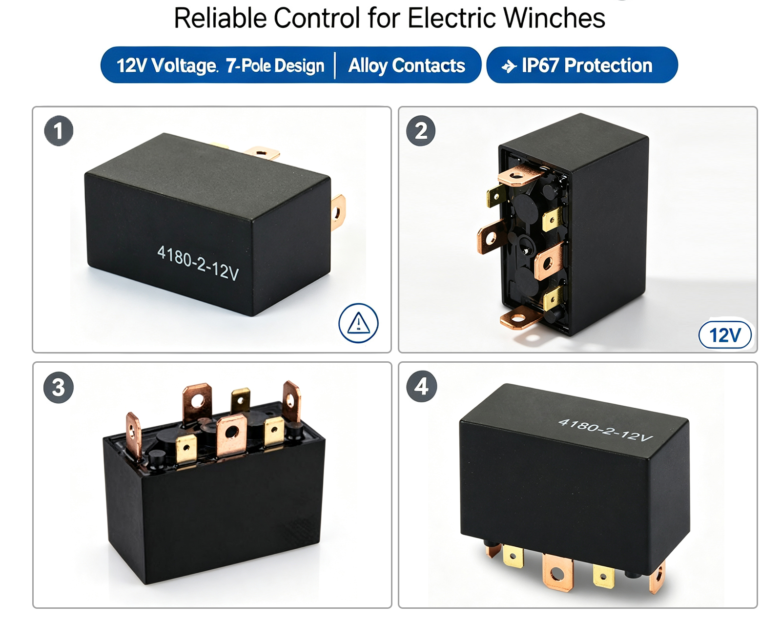 IP67 DPDT Winch Relay Contactor Automotive Relay 7PIN 80A 100A 12V 24V