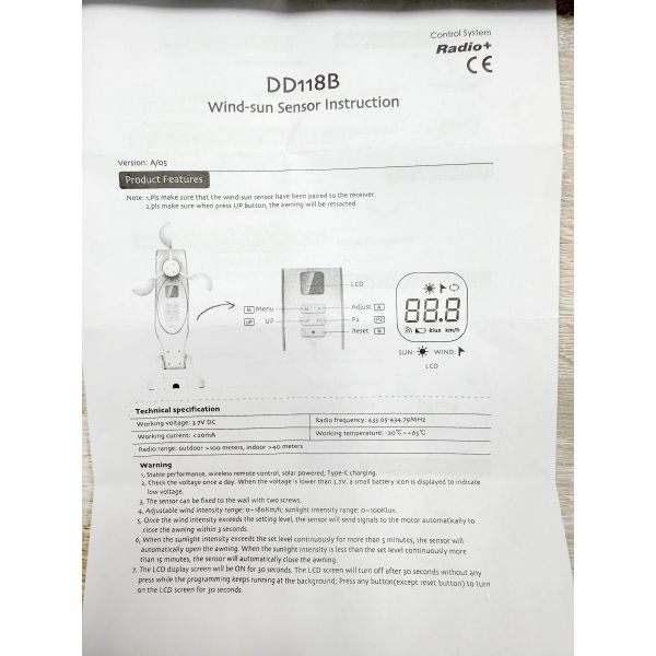 Automatic Outdoor Awning Motor Wind-sun Sensor Remote Control Coated Aluminum