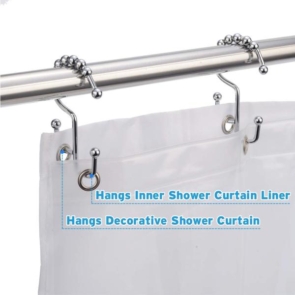 Double Shower Curtain Rings Stainless Steel Rustproof Metal Hooks for Bathroom Shower Rods Curtains