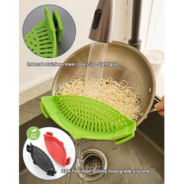 Adjustable Snap N Strain Pot Strainer and Pasta Strainer Flexible Silicone Material