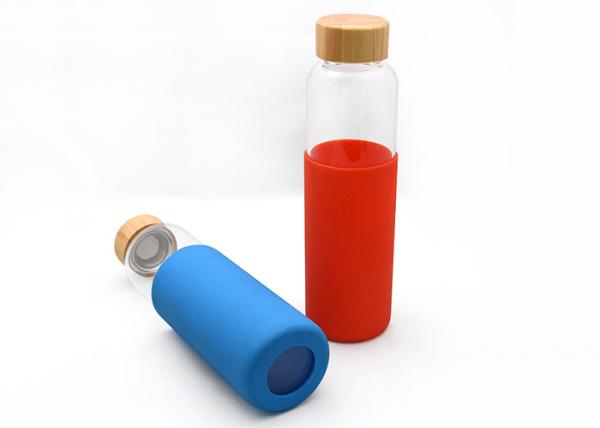 Custom Unbreakable Glass Water Bottle Bamboo Glass Water Bottle With Silicone Sleeve