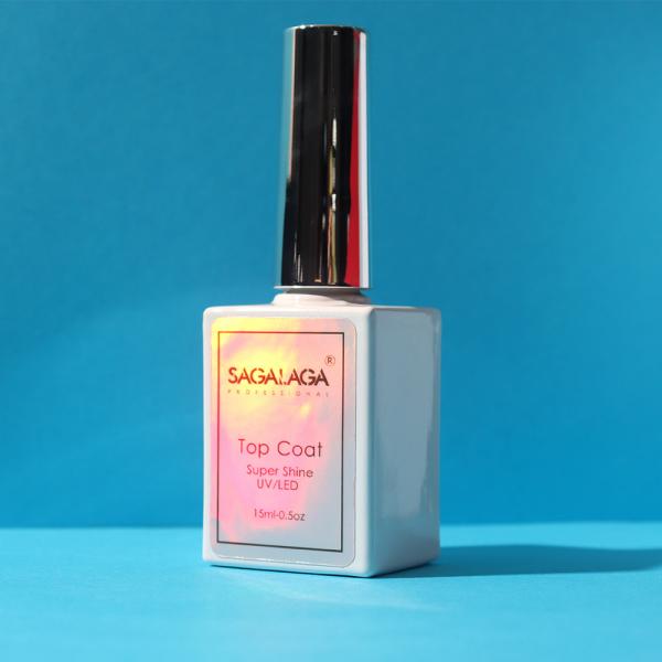 Vernis de finition brillant longue durée SAGALAGA certifié MSDS, sans essuyage, soak-off, 15ml, marque privée, gel polish durci