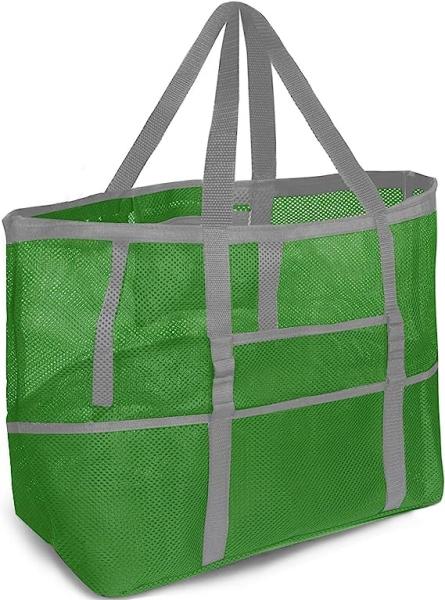 Mesh Beach Bag, Extra Large Beach Bags with 9 Pockets & Zipper Waterproof Lightweight Beach Tote for Beach/Pool Trip