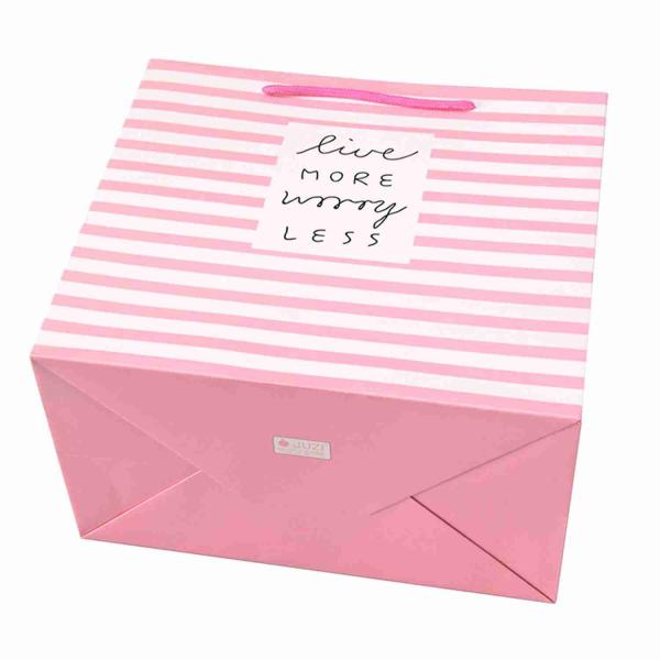 8x4x10 Small Favor Pink Wedding Printed Paper Gift Bags Bulk With Ribbon Handle