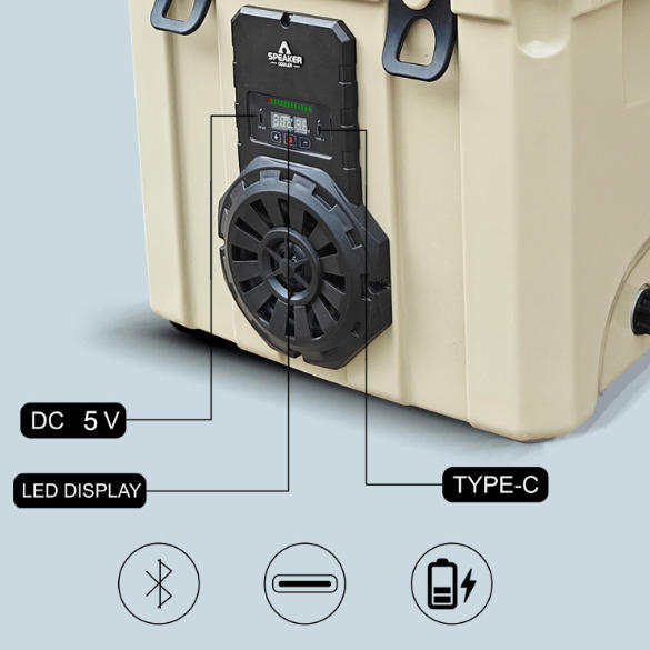 37QT Portable Insulated Cooler With Speaker Waterproof PE Material Rotomolded Wine Food Fishing Cans For Camping Logo
