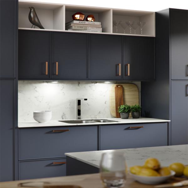 Armário de cozinha do PVC de Matte Face Blue Color Tall dos armários de cozinha do país