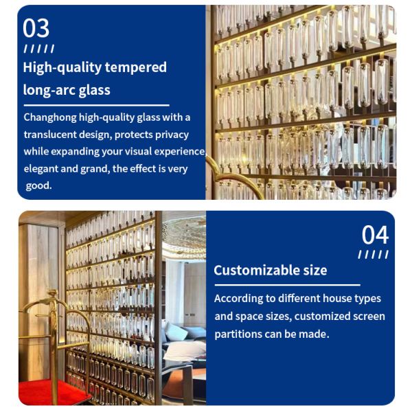 Disassembly Stainless Steel Screen Partition Luxury Crystal Glass Metal Room Divider Panels