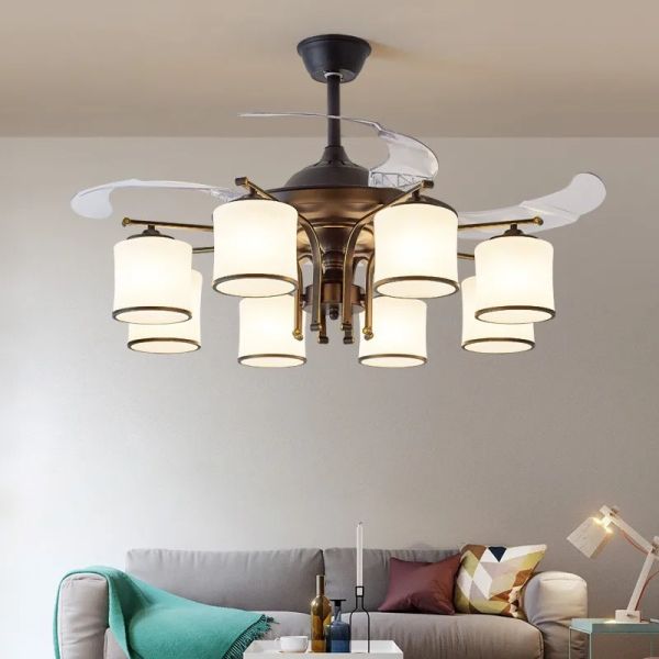 Retractable Blade Modern Folding Fan Light Remote Control Chandelier LED Invisible Ceiling Fan Crystal Light (WH-VLL-29)
