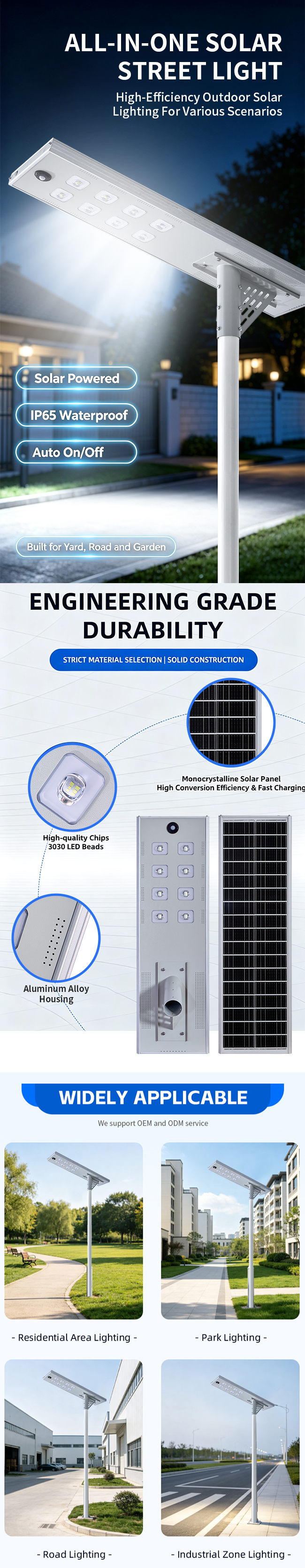 8‑COB Integrated Solar Street Light,IP65 Microwave Sensor Outdoor Solar Lamp,Aluminum No‑Wiring Road Light