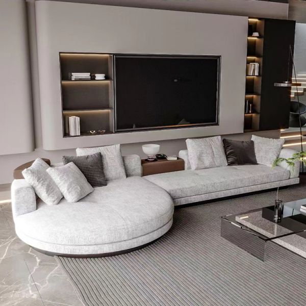 MOYI L Shape Corner Italian Fabric Leather Living Room Furniture Modern Style Modernos White Leather Sectional Sofa