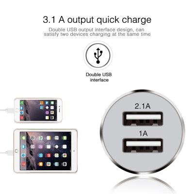 12V 3.1A Aluminium Alloy dual port usb cell phone smart car charger with rohs certificate for Smart Phone Tablets