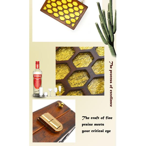 Fashionable Hollowed Wood Evening Clutch Bags For Lady With Foil Gold Sheet