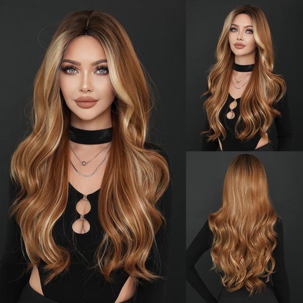 Fashion Long Body Wave Highlighted Hair Blonde Synthetic Wigs For Women