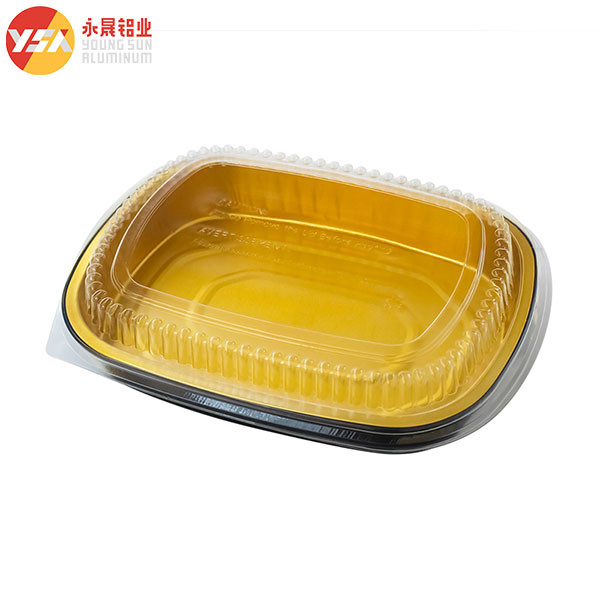 16oz Smoothwall Black And Gold Mini Oblong Foil Take-Out Pan​ With Dome Lid