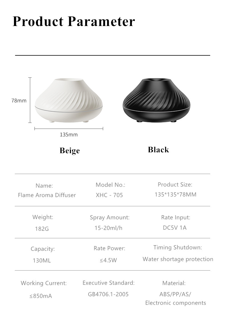 5V USB Essential Oil Ultrasonic Cool Mist Mini Humidifier 7 Color LED Light Portable Desktop Flame Aroma Diffuser